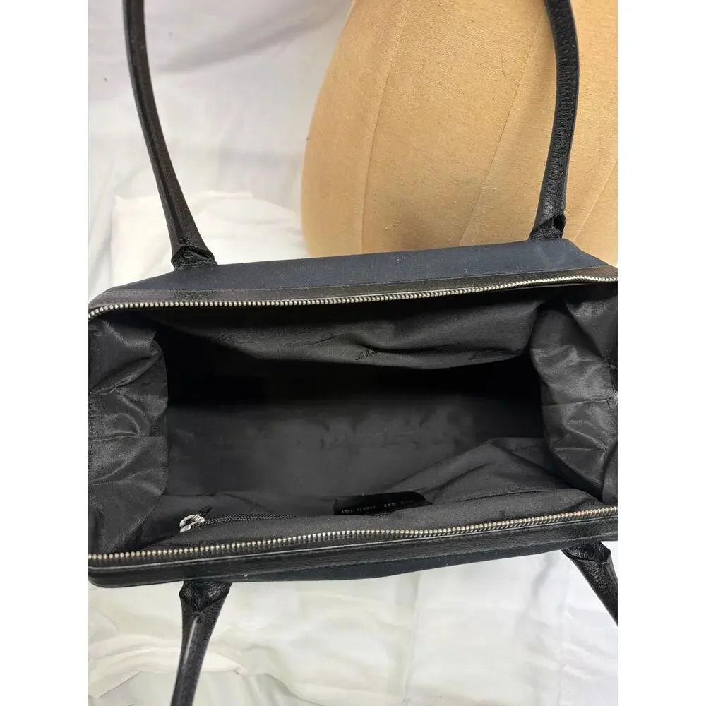 Salvatore Ferragamo Vintage Black Nylon Leather Trim Zip Top Shoulder Bag